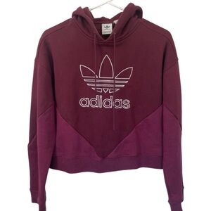 Adidas original cropped Trefoil color blocked‎ Athleisure hoodie maroon xs